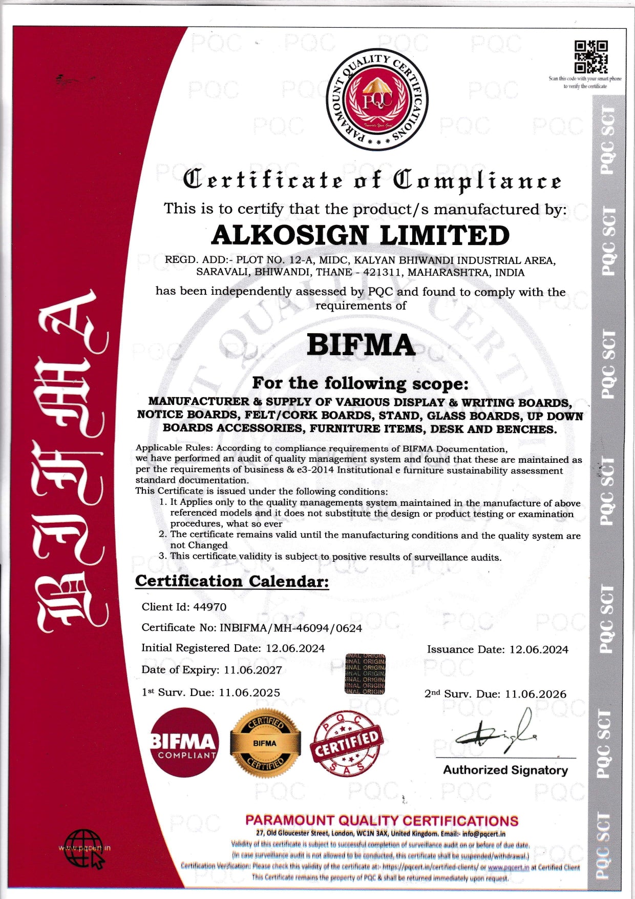 Alkosign Certificates | Quality & Compliance Assurance